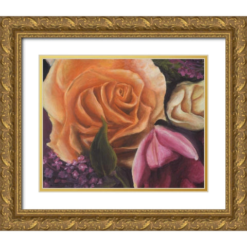Among the Roses Gold Ornate Wood Framed Art Print with Double Matting by Johnson, Walt