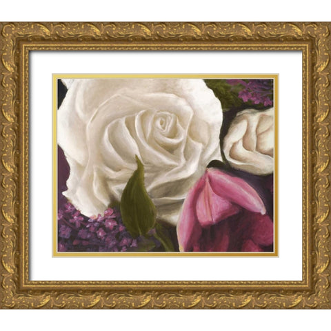 Among the White Roses Gold Ornate Wood Framed Art Print with Double Matting by Johnson, Walt
