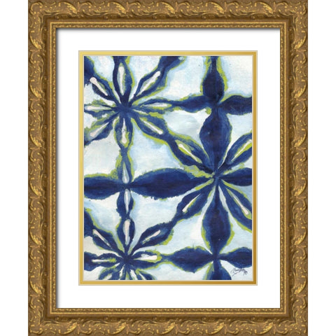 Green and Blue Shibori I Gold Ornate Wood Framed Art Print with Double Matting by Medley, Elizabeth