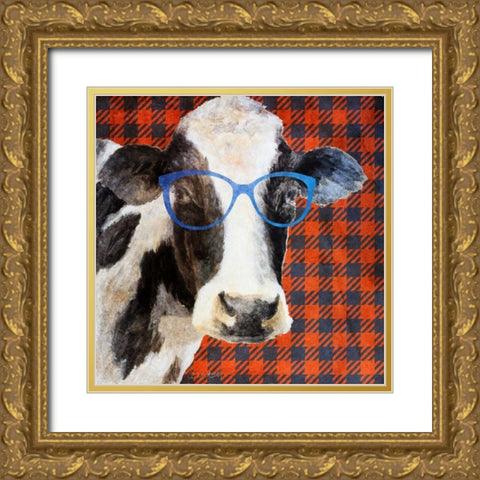 Cool Cow on Pattern Gold Ornate Wood Framed Art Print with Double Matting by Loreth, Lanie