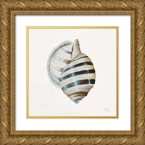 Modern Shell with Teal I Gold Ornate Wood Framed Art Print with Double Matting by Pinto, Patricia