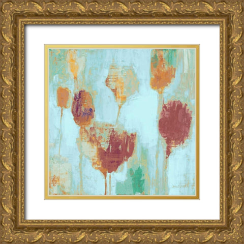 Poppy Song on Blue Gold Ornate Wood Framed Art Print with Double Matting by Loreth, Lanie