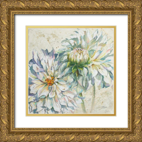 White Dahlias I Gold Ornate Wood Framed Art Print with Double Matting by Pinto, Patricia