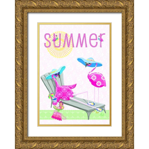 Flamingo Summer I Gold Ornate Wood Framed Art Print with Double Matting by Metz, Andi