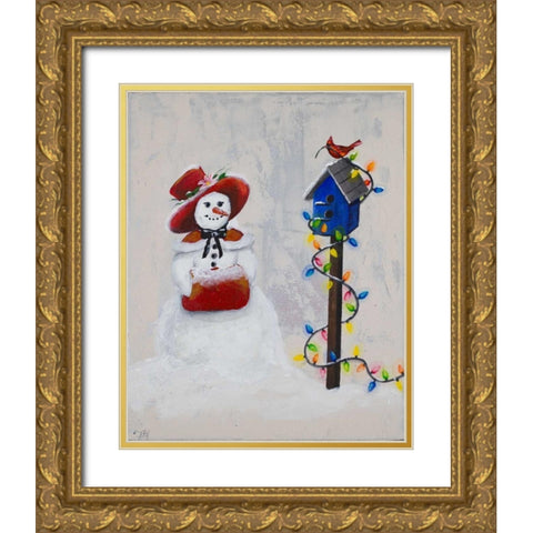 Jolly Snow Woman Gold Ornate Wood Framed Art Print with Double Matting by Hakimipour, Tiffany
