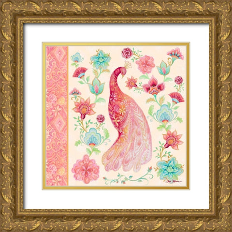 Pink Medallion Peacock I Gold Ornate Wood Framed Art Print with Double Matting by Gaynor, Janice