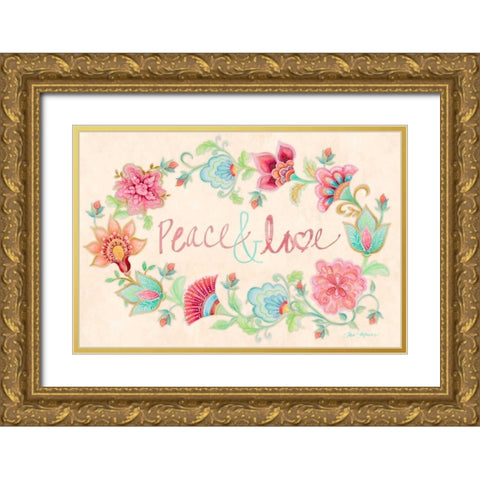 Peace and Love Wreath Gold Ornate Wood Framed Art Print with Double Matting by Gaynor, Janice