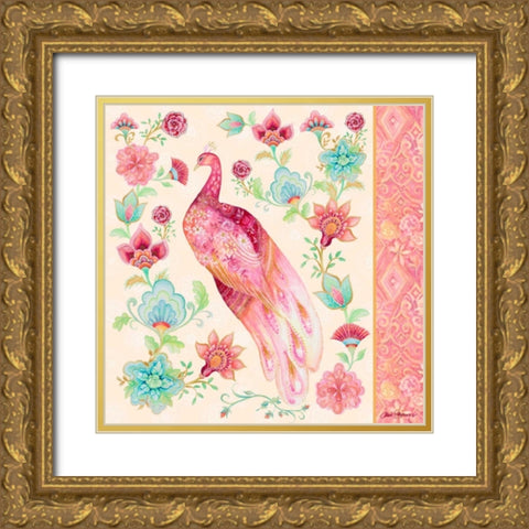 Pink Medallion Peacock II Gold Ornate Wood Framed Art Print with Double Matting by Gaynor, Janice