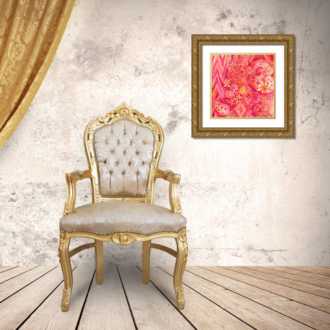 Pink Abstract Gold Ornate Wood Framed Art Print with Double Matting by Gaynor, Janice