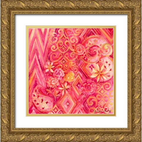 Pink Abstract Gold Ornate Wood Framed Art Print with Double Matting by Gaynor, Janice