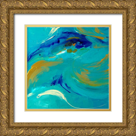 The Sea Sings in Teal Square Gold Ornate Wood Framed Art Print with Double Matting by Loreth, Lanie