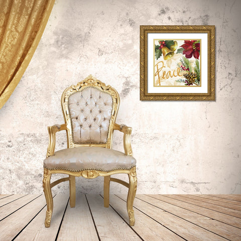 Christmas Poinsettia II Gold Ornate Wood Framed Art Print with Double Matting by Loreth, Lanie