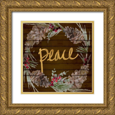 Love and Peace Wreath I Gold Ornate Wood Framed Art Print with Double Matting by Loreth, Lanie