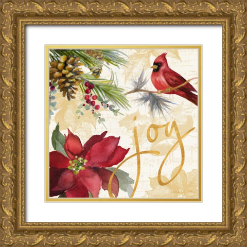 Christmas Poinsettia I Gold Ornate Wood Framed Art Print with Double Matting by Loreth, Lanie