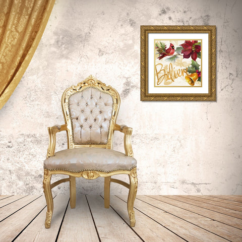 Christmas Poinsettia IV Gold Ornate Wood Framed Art Print with Double Matting by Loreth, Lanie