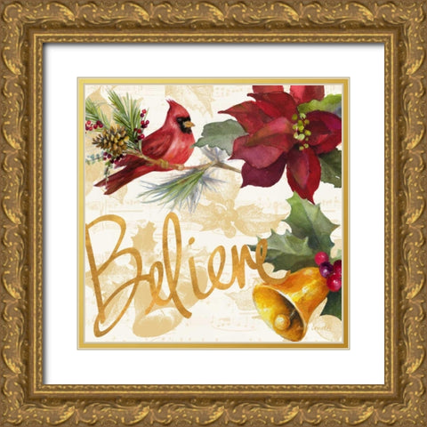 Christmas Poinsettia IV Gold Ornate Wood Framed Art Print with Double Matting by Loreth, Lanie