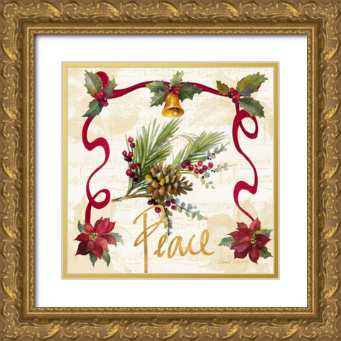 Christmas Poinsettia Ribbon II Gold Ornate Wood Framed Art Print with Double Matting by Loreth, Lanie