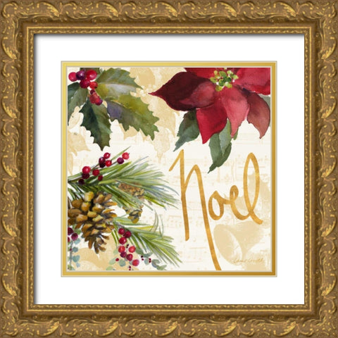 Christmas Poinsettia III Gold Ornate Wood Framed Art Print with Double Matting by Loreth, Lanie