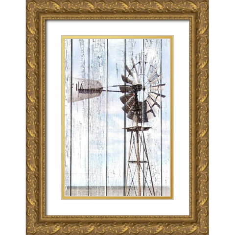 White Washed Windmill Gold Ornate Wood Framed Art Print with Double Matting by Coppel, Anna