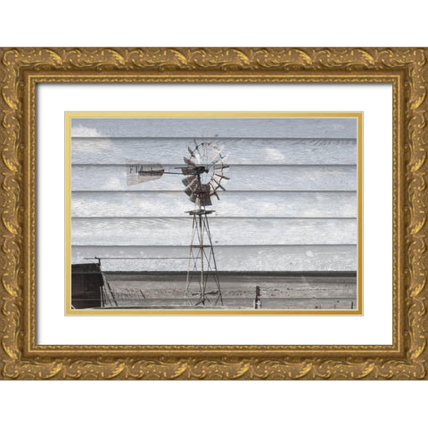 Rusted Windmill on Wood Gold Ornate Wood Framed Art Print with Double Matting by Coppel, Anna