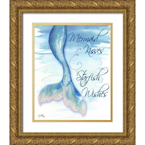 Mermaid Tail I (kisses and wishes) Gold Ornate Wood Framed Art Print with Double Matting by Medley, Elizabeth