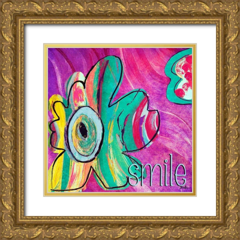 Bright Collage Flowers I Gold Ornate Wood Framed Art Print with Double Matting by Pinto, Patricia