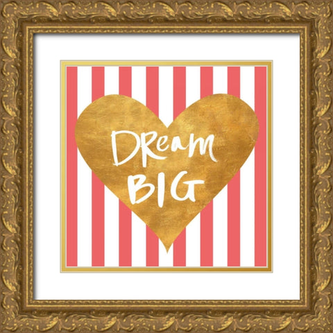 Heart on Stripes I Gold Ornate Wood Framed Art Print with Double Matting by SD Graphics Studio