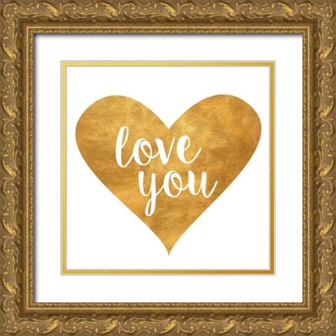 Heart I Gold Ornate Wood Framed Art Print with Double Matting by SD Graphics Studio