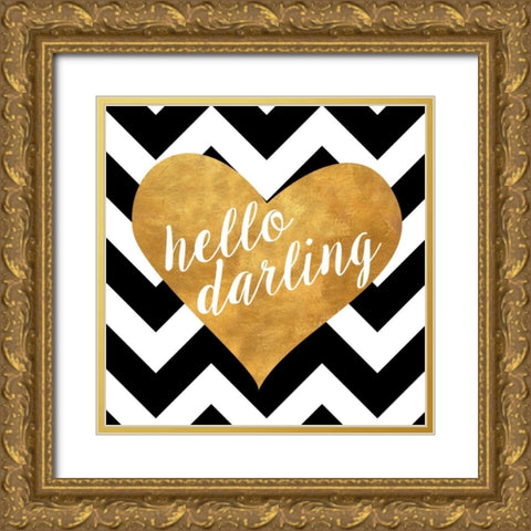 Gold Chevron Hearts Square II Gold Ornate Wood Framed Art Print with Double Matting by SD Graphics Studio