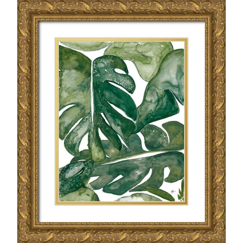 Green Plant Party I Gold Ornate Wood Framed Art Print with Double Matting by Papa, Kat