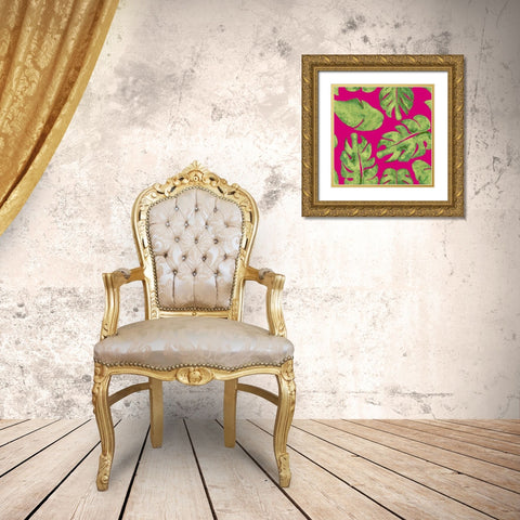 Leaves On Pink Gold Ornate Wood Framed Art Print with Double Matting by Papa, Kat