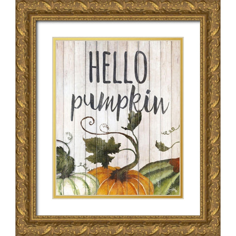 Hello Autumn Gourds I Gold Ornate Wood Framed Art Print with Double Matting by Medley, Elizabeth