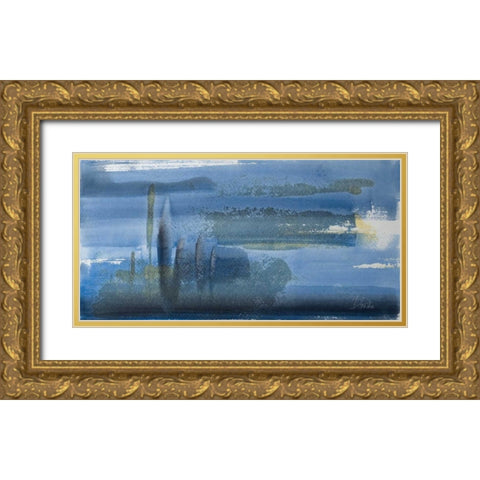 Water Blue Gold Ornate Wood Framed Art Print with Double Matting by Pinto, Patricia