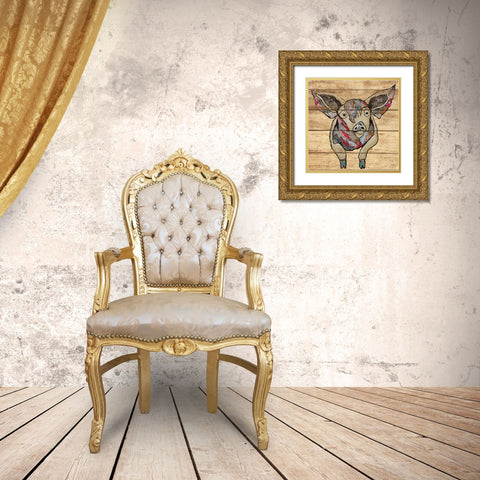Farm Collage on Wood I  Gold Ornate Wood Framed Art Print with Double Matting by Ritter, Gina