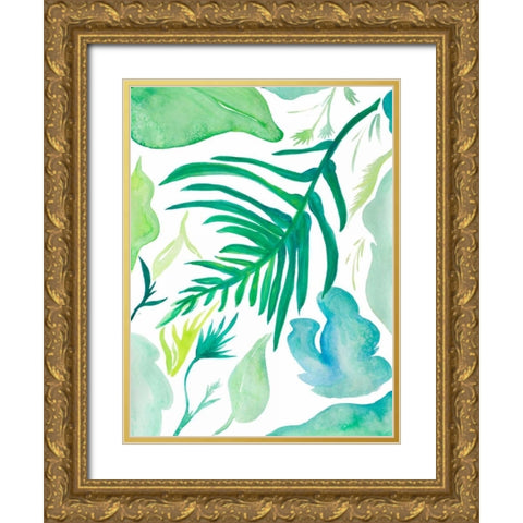 Green Water Leaves I Gold Ornate Wood Framed Art Print with Double Matting by Papa, Kat