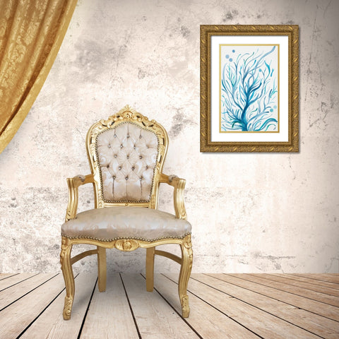Blue Dancing Tree Gold Ornate Wood Framed Art Print with Double Matting by Papa, Kat