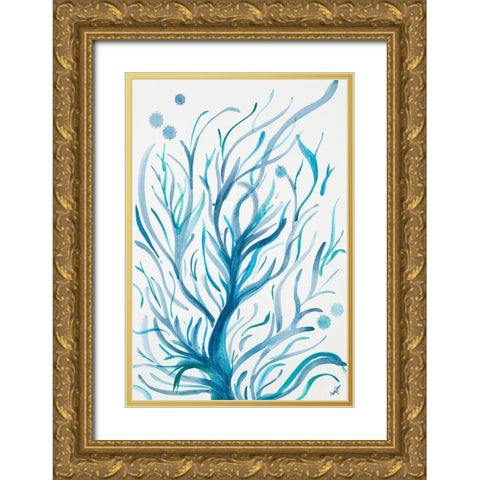 Blue Dancing Tree Gold Ornate Wood Framed Art Print with Double Matting by Papa, Kat