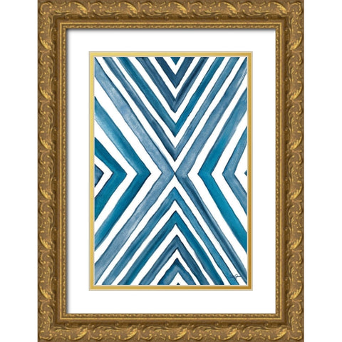 Angled Indigo Gold Ornate Wood Framed Art Print with Double Matting by Papa, Kat