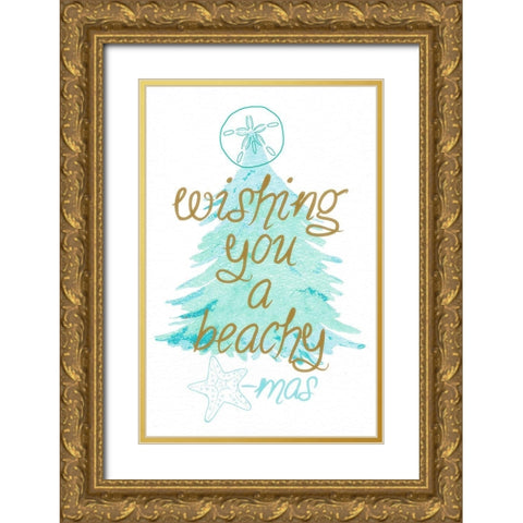 Beachy Xmas Gold Ornate Wood Framed Art Print with Double Matting by James, Nola