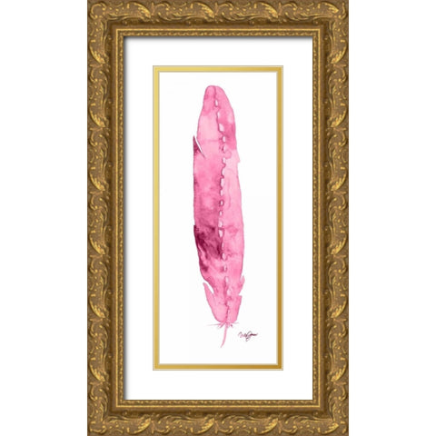 Pink Feather Gold Ornate Wood Framed Art Print with Double Matting by James, Nola