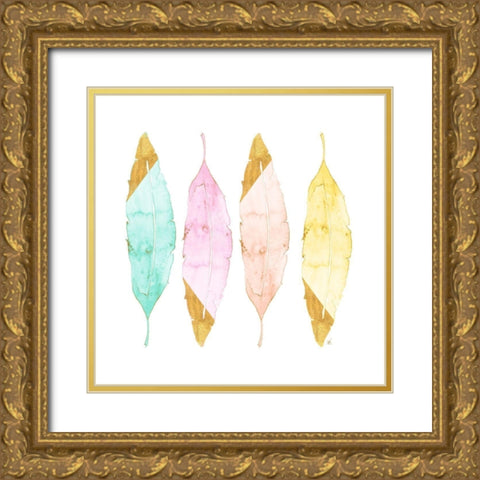 Four Feathers Gold Ornate Wood Framed Art Print with Double Matting by James, Nola