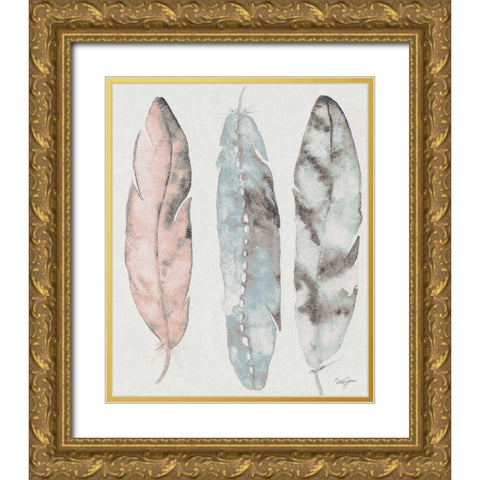 Three Feathers Gold Ornate Wood Framed Art Print with Double Matting by James, Nola