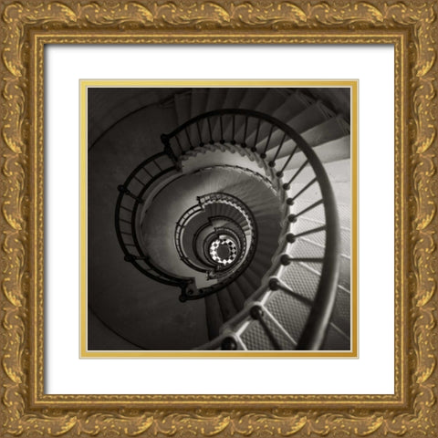 Lighthouse Staircase Gold Ornate Wood Framed Art Print with Double Matting by Peck, Gail