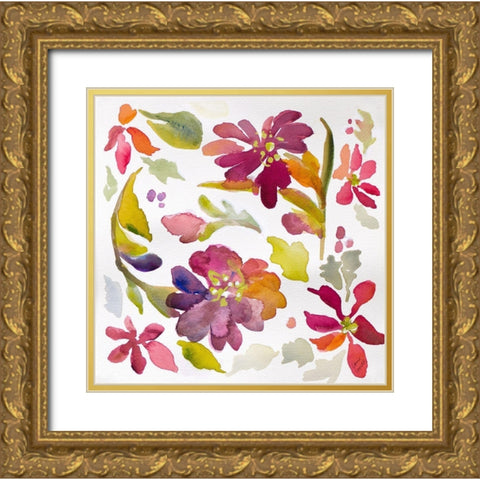 Floral Party Gold Ornate Wood Framed Art Print with Double Matting by Loreth, Lanie