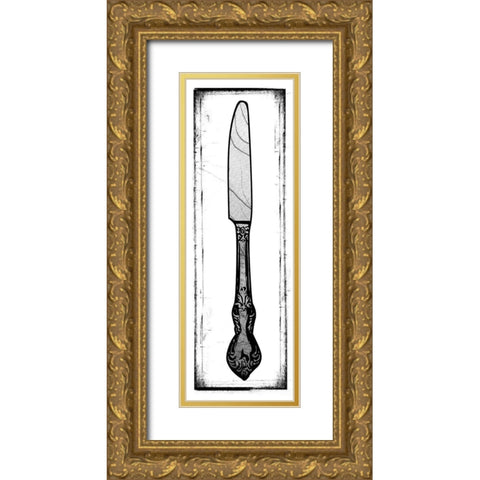 Bon Appetit Knife Gold Ornate Wood Framed Art Print with Double Matting by Medley, Elizabeth