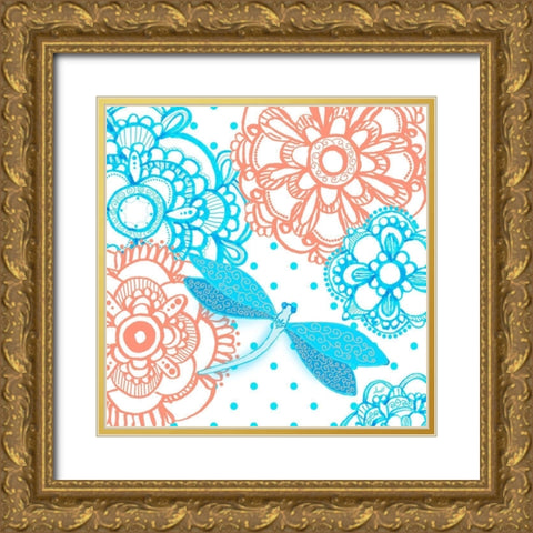 Mandala Dragonfly Square Gold Ornate Wood Framed Art Print with Double Matting by Metz, Andi