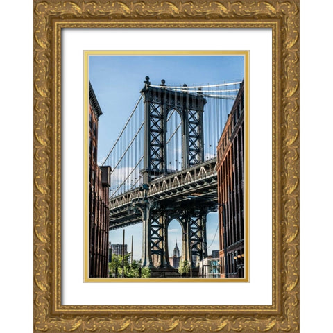 Manhattan Bridge Gold Ornate Wood Framed Art Print with Double Matting by Bill Carson Photography