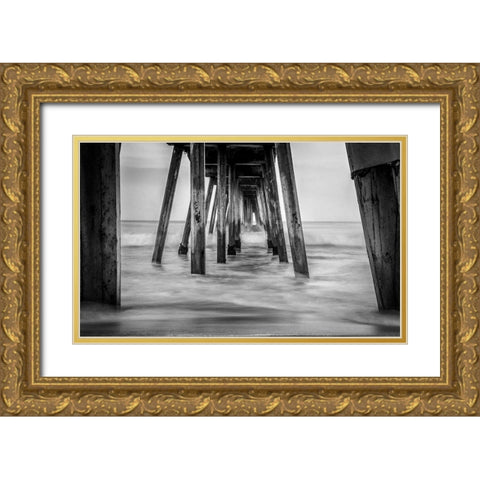 Surf in Black and White Gold Ornate Wood Framed Art Print with Double Matting by Bill Carson Photography