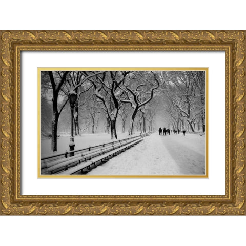 Central Park Snow Gold Ornate Wood Framed Art Print with Double Matting by Bill Carson Photography