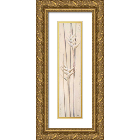 White Heliconias II Gold Ornate Wood Framed Art Print with Double Matting by Pinto, Patricia